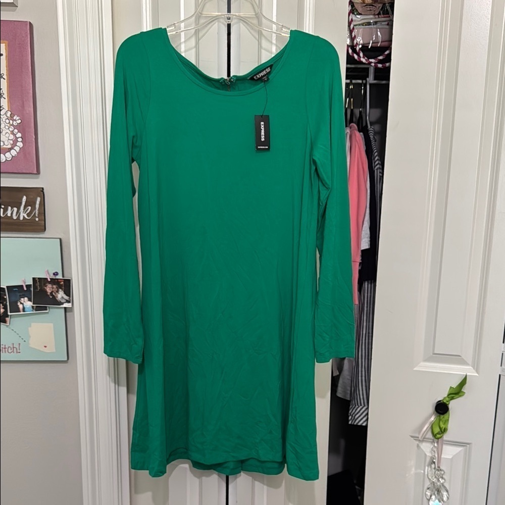 Express Kelly Green Dress Long Sleeve Crew Neck